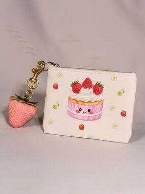 Cute Strawberry Coin Purse Keychain Wallet Kawaii Dessert Pouch Zipper Bag Charm
